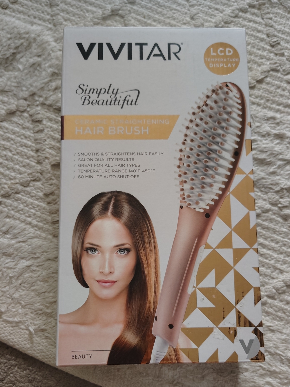 VIVITAR Rose Gold Ceramic Straightening Hair Brush with LCD